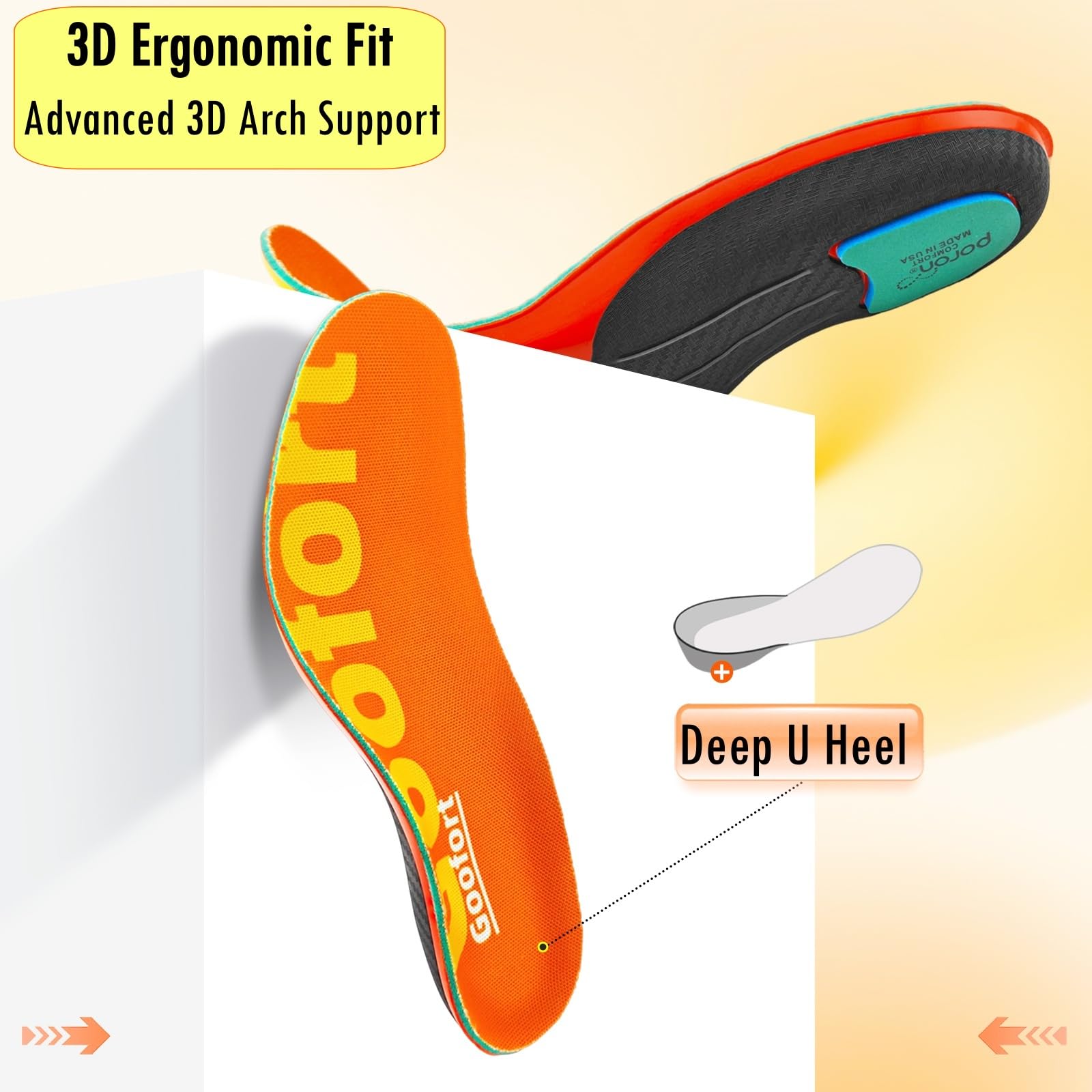 Goofort Poron-Max Insoles for Men & Women, 3D-Xpain Advanced Shock Absorption, PORON Heel Cushion, Arch Support Inserts for Plantar Fasciitis, Heavy-Duty Anti-Fatigue Work Boot Insoles