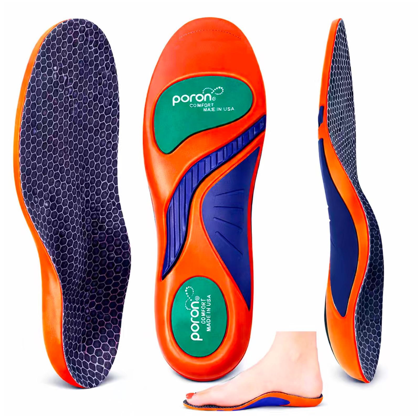 Goofort Plantar Fasciitis Arch Support Gel Insoles for Men & Women, 7-Times-Shock-Protection with 3D-Xpain™ -PORON®, Orthotic Work Boot Insoles for Flat Feet, Heel Pain Relief