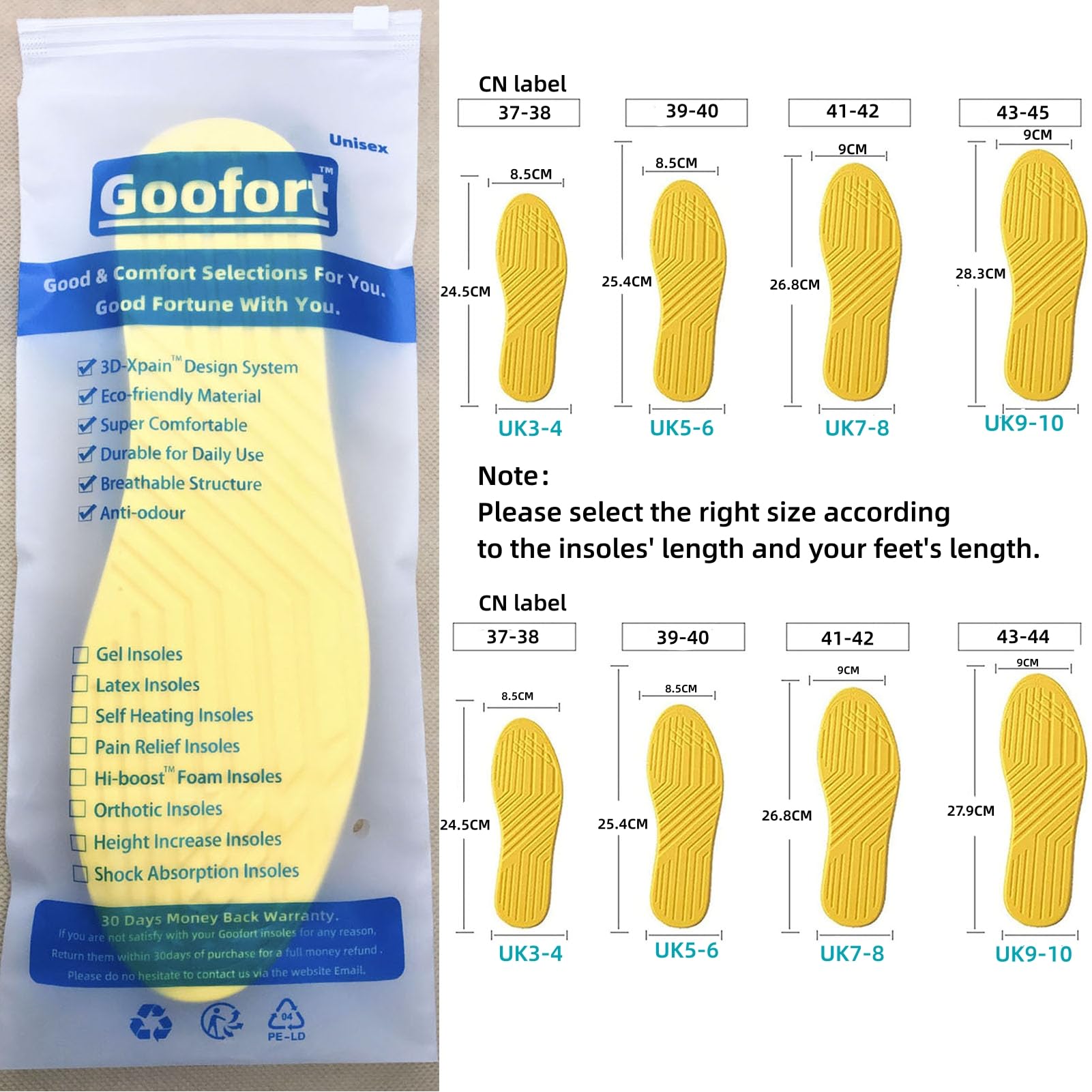 Goofort Women Men Posture Correcting Orthotic Insoles 4 in 1 Gel Insoles Flat feet Arch Support Orthopedic overpronation Supination Plantar Fasciitis Metatarsalgia X/O Valgus Varus Shoe Inserts