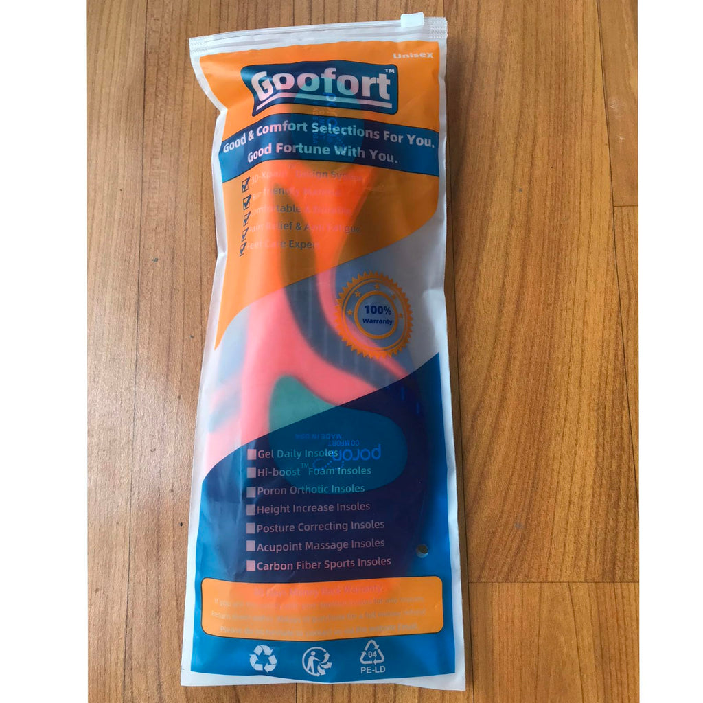 Goofort Plantar Fasciitis Arch Support Gel Insoles for Men & Women, 7-Times-Shock-Protection with 3D-Xpain™ -PORON®, Orthotic Work Boot Insoles for Flat Feet, Heel Pain Relief
