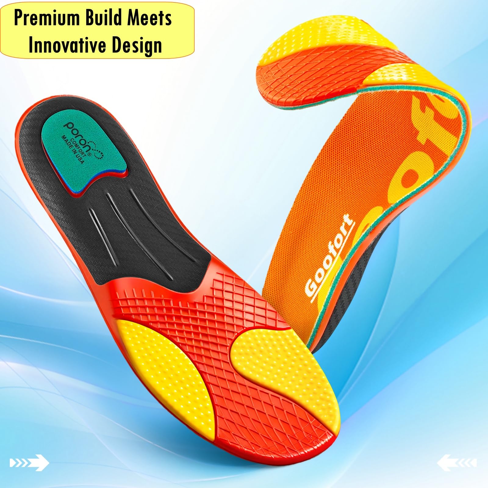 Goofort Poron-Max Insoles for Men & Women, 3D-Xpain Advanced Shock Absorption, PORON Heel Cushion, Arch Support Inserts for Plantar Fasciitis, Heavy-Duty Anti-Fatigue Work Boot Insoles