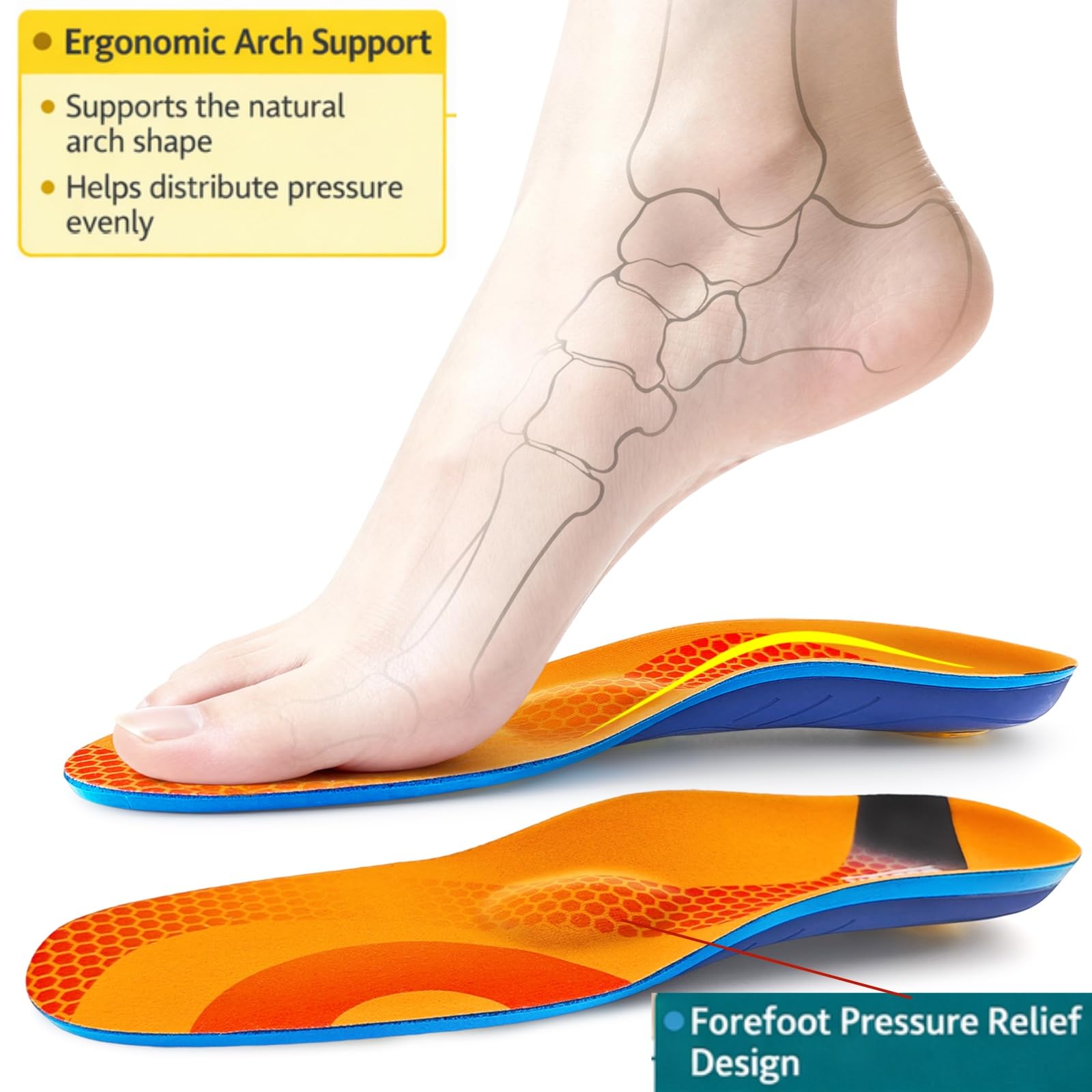 Goofort Orthotic Insoles for Women and Men Plantar Fasciitis Arch Support Shoe Inserts -Insoles 7-Times-Shock-Protection 3D-Xpain Pain Relief Orthotic Support Insoles