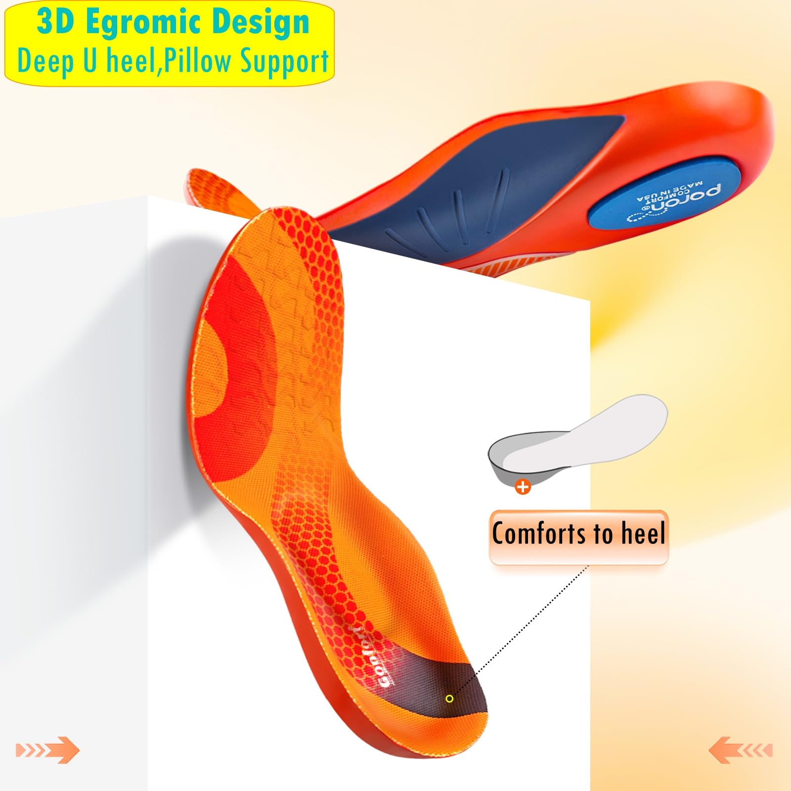 Goofort Orthotic Insoles for Women and Men Plantar Fasciitis Arch Support Shoe Inserts -Insoles 7-Times-Shock-Protection 3D-Xpain Pain Relief Orthotic Support Insoles