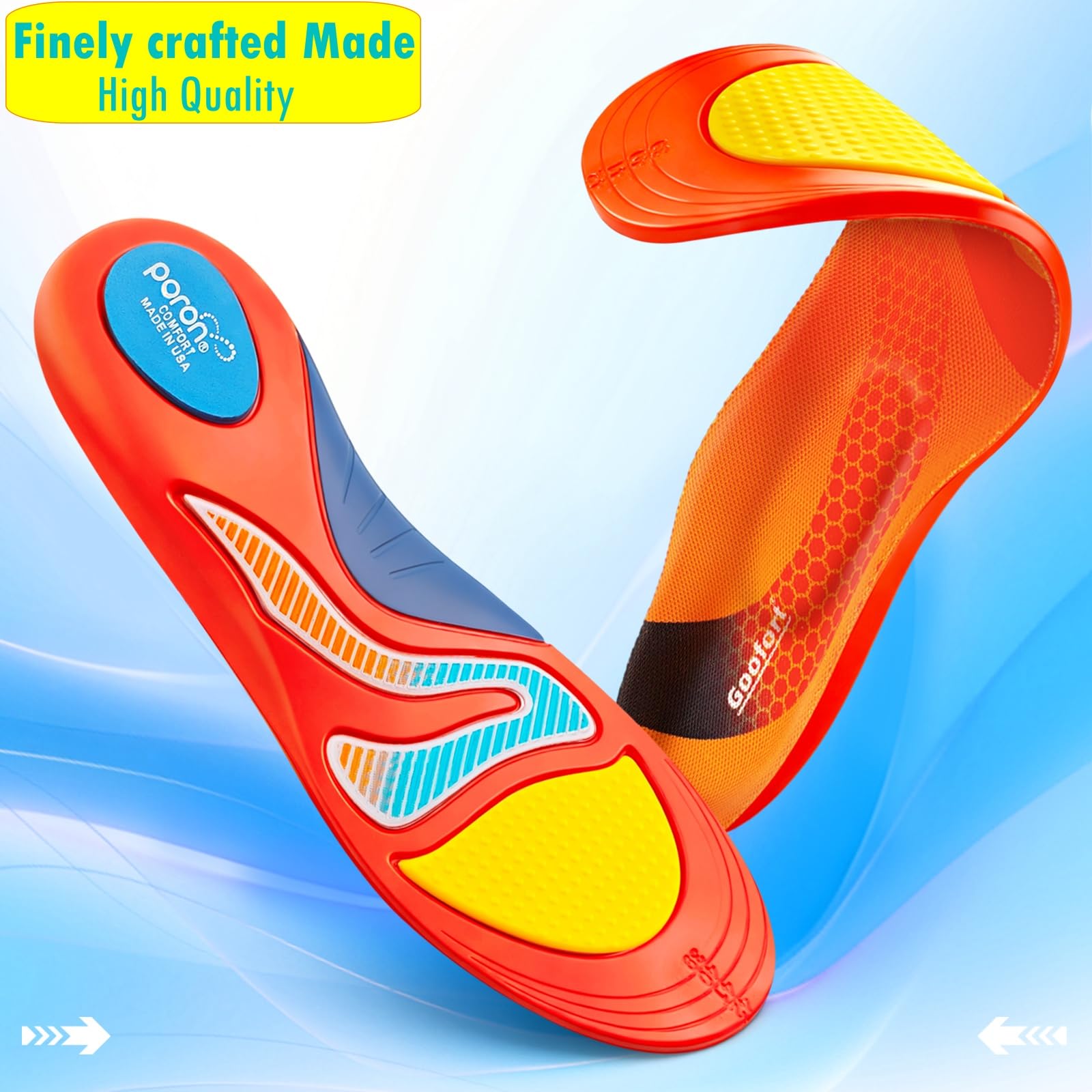 Goofort Orthotic Insoles for Women and Men Plantar Fasciitis Arch Support Shoe Inserts -Insoles 7-Times-Shock-Protection 3D-Xpain Pain Relief Orthotic Support Insoles